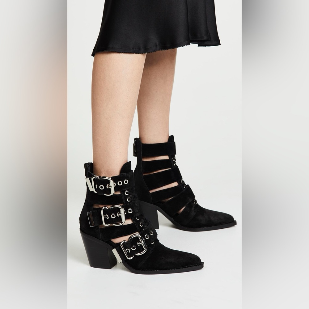 Jeffrey Campbell Caceres Buckle Suede Black Booties Sz 8